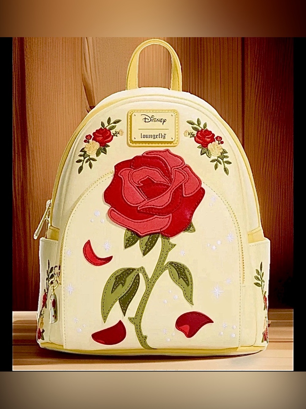 NEW w Tags Loungefly BELLE Enchanted ROSE Shimmer Backpack Beauty & the Beast - Picture 2 of 6